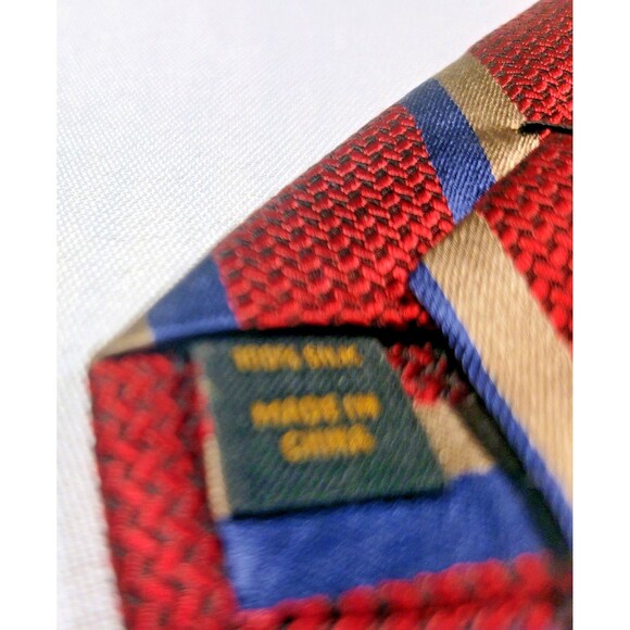 Jos. A. Bank Reserve 100% Silk Tie - Red Blue Gold Diagonal Stripe Pattern - Picture 5 of 5